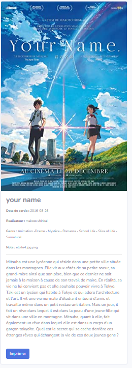 Exemple de page de section avec liste de films filtrés